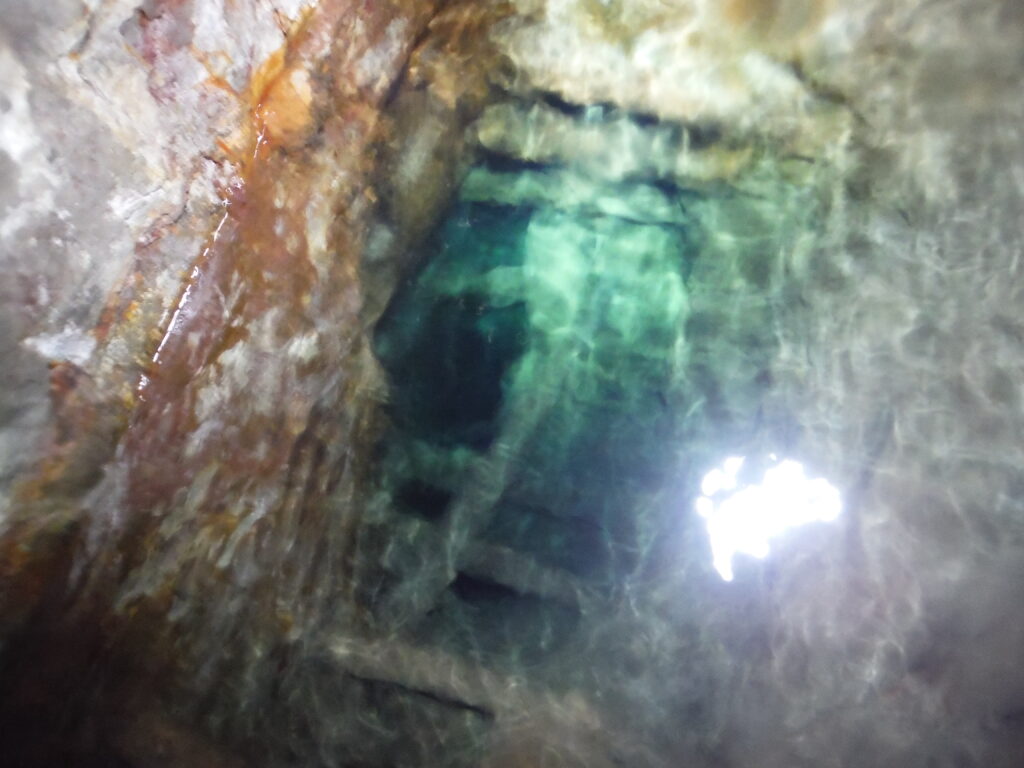 The blue sump which is believed to lead to the mines around Yarnbury.